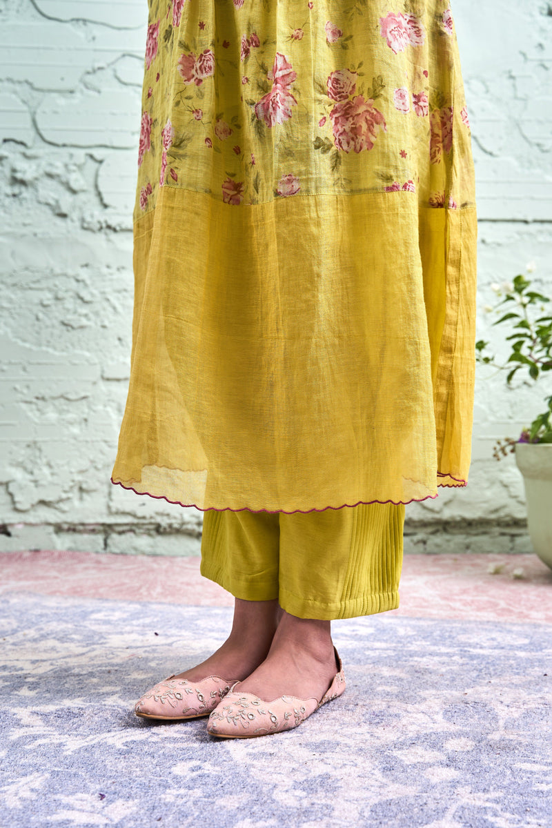 RAKHI tyohaar ki thali- nimbu si hari- set of 2 - kurta with pant Naaz By Noor 