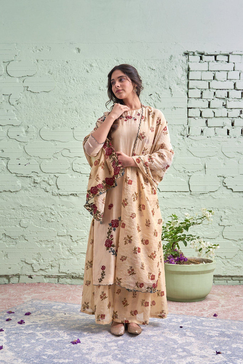 RAKHI-tyohaar ki thali- sunheri- set of 3- kurta, sharara & dupatta Naaz By Noor 