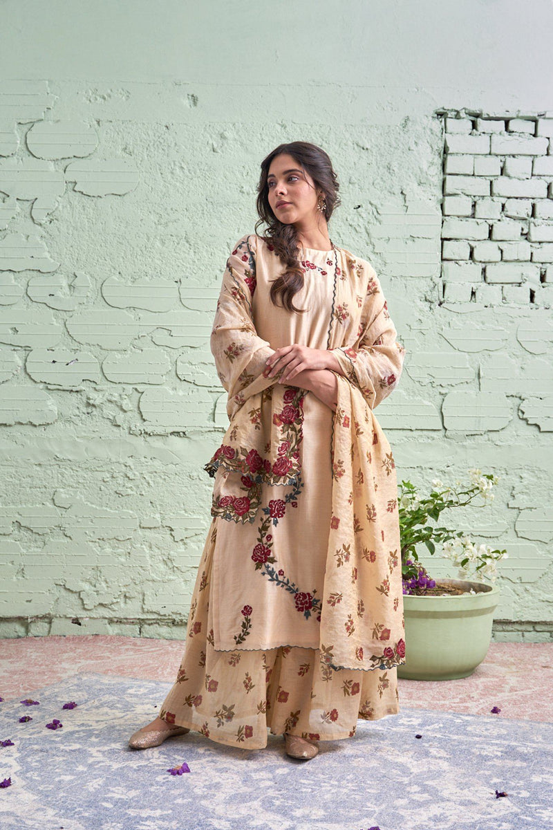 RAKHI-tyohaar ki thali- sunheri- set of 3- kurta, sharara & dupatta Naaz By Noor 