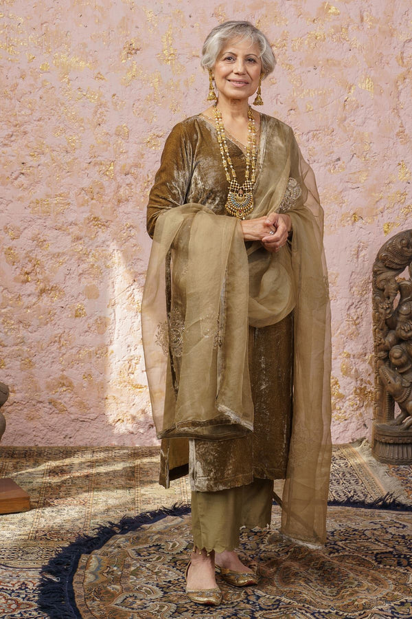 Rich Gold Kurta Set With Dupatta - Naaz By Noor