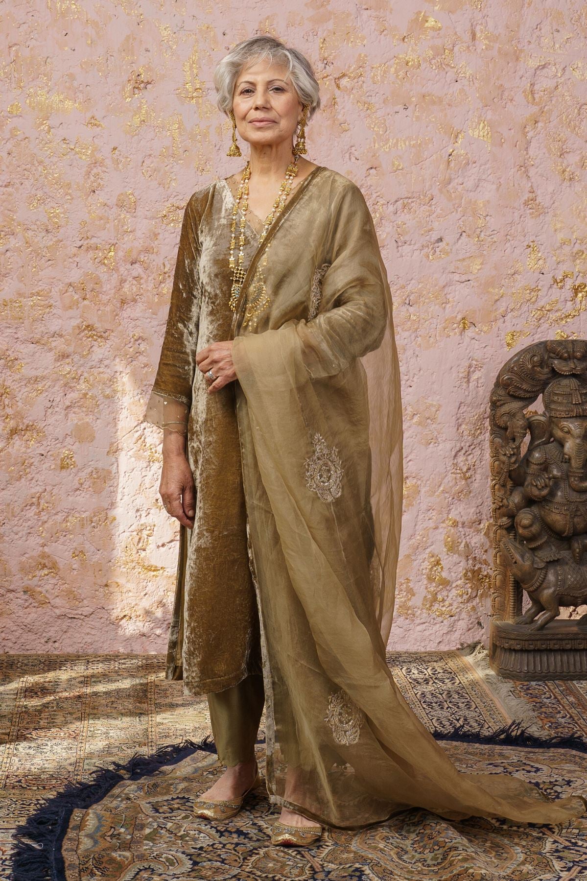 Rich Gold Kurta Set With Dupatta - Naaz By Noor