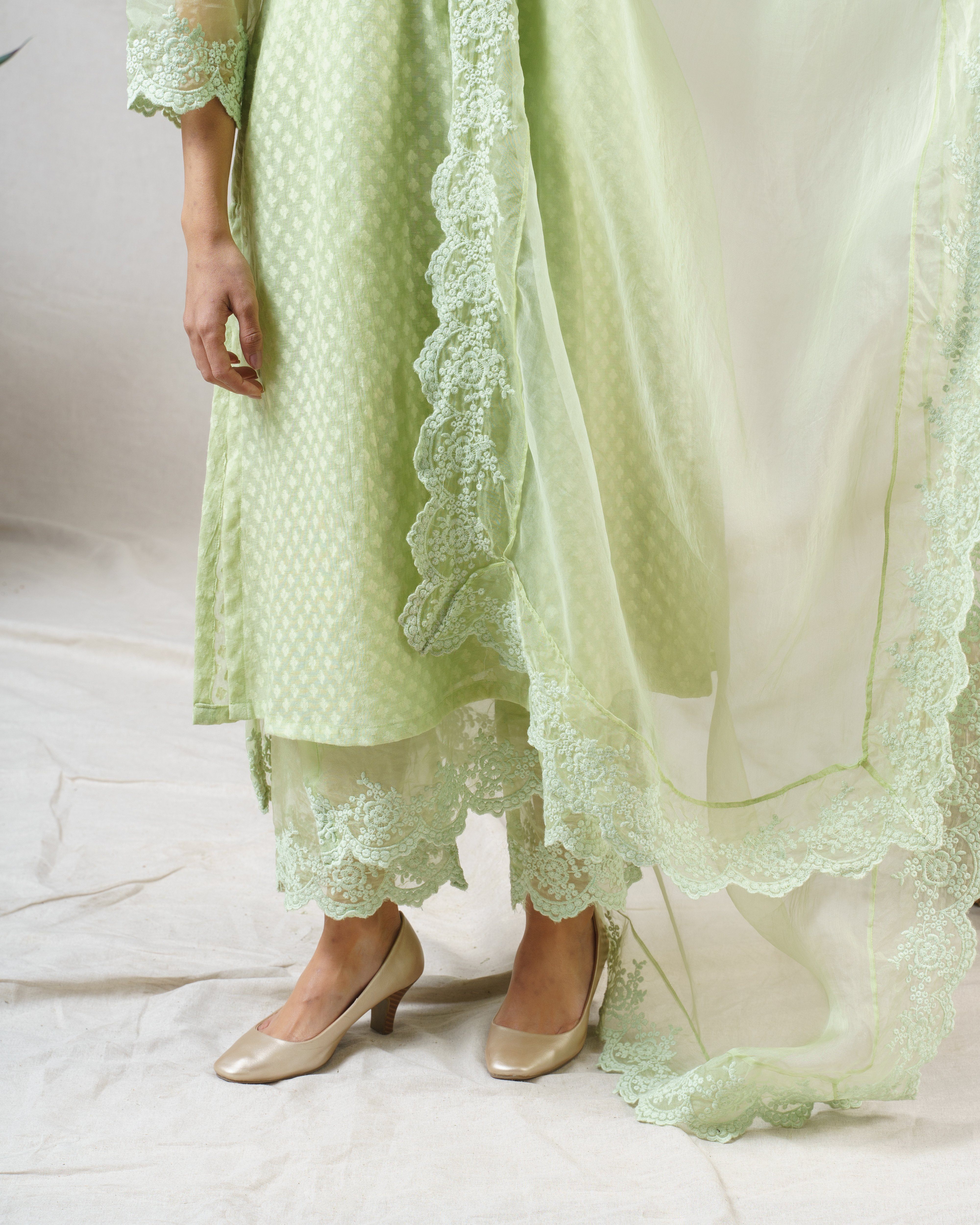 Rosa green ensemble-set of 2 ( without dupatta ) - Naaz By Noor