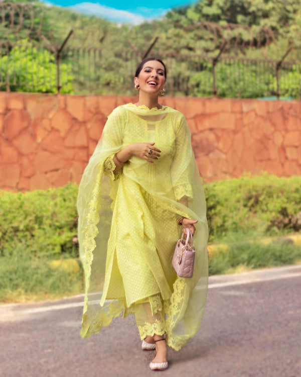 Rosa green ensemble-set of 2 ( without dupatta ) - Naaz By Noor