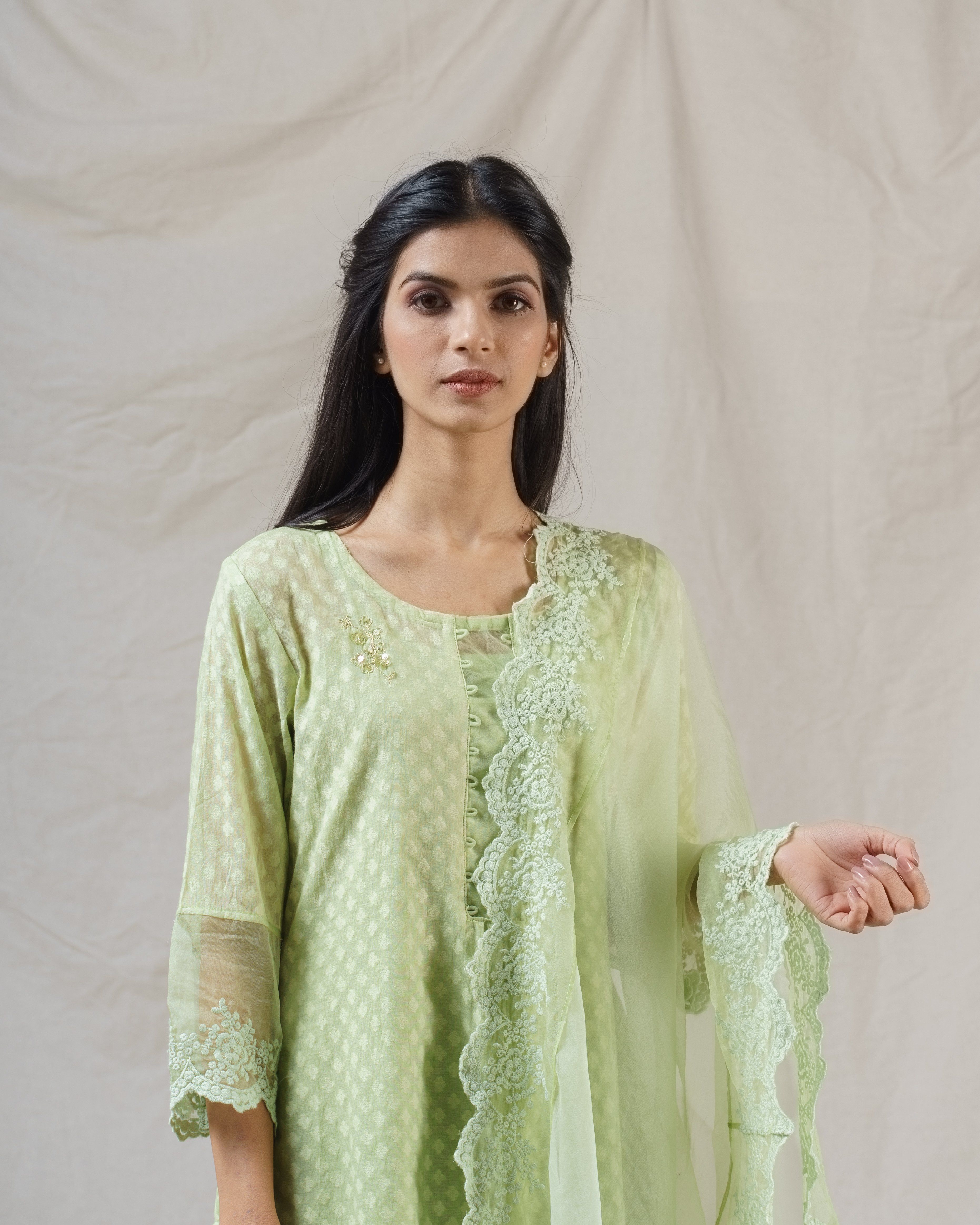 Rosa green ensemble-set of 3 - Naaz By Noor