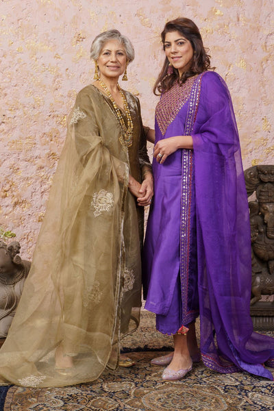 Royal Purple Kurta Set With Dupatta - Naaz By Noor