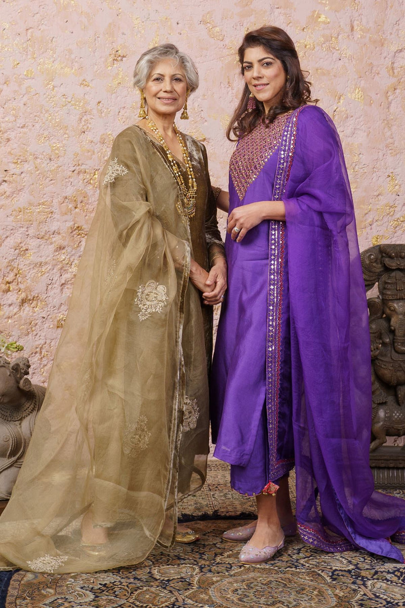 Royal Purple Kurta Set With Dupatta - Naaz By Noor