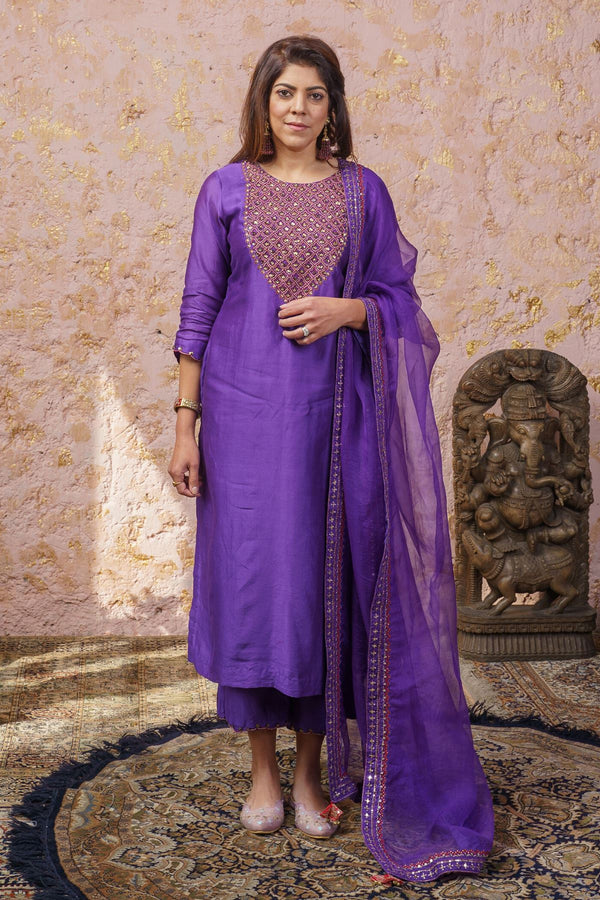 Royal Purple Kurta Set With Dupatta - Naaz By Noor