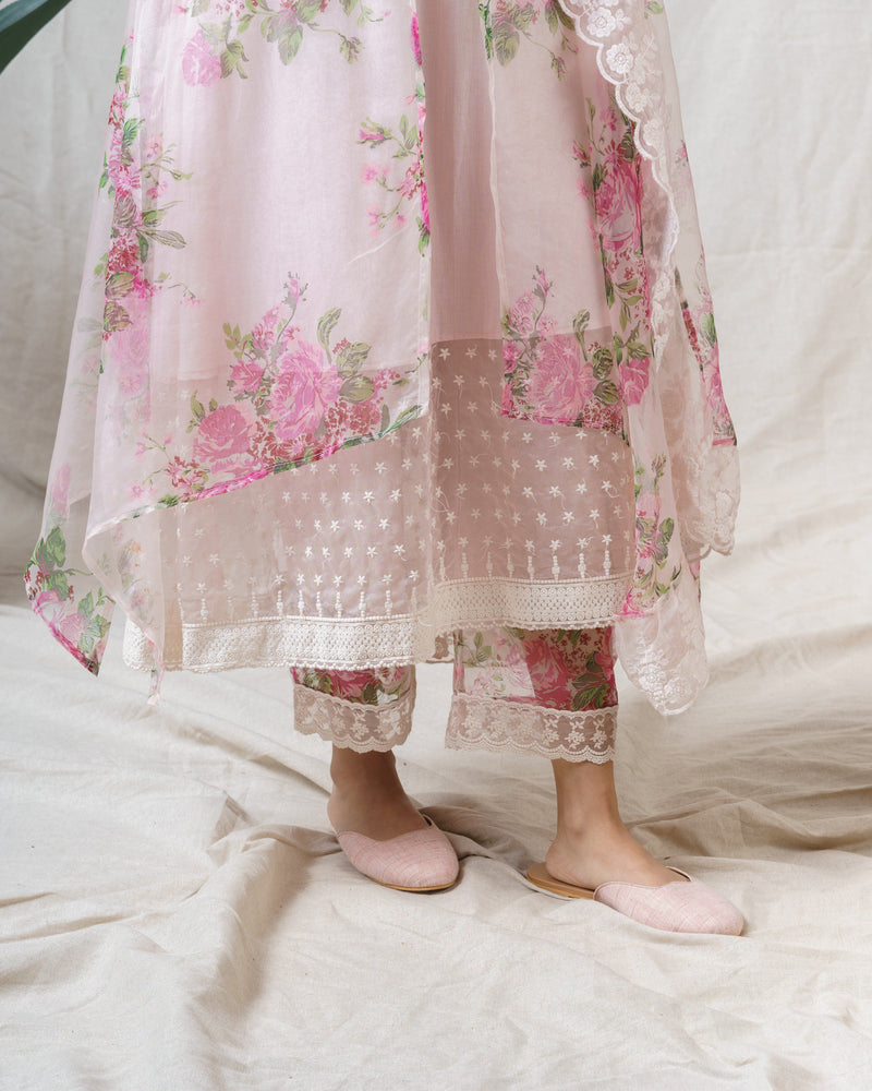 Salted Pink floral ensemble-set of 2 ( without dupatta ) - Naaz By Noor