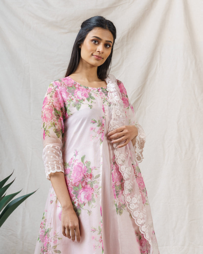 Salted Pink floral ensemble-set of 2 ( without dupatta ) - Naaz By Noor