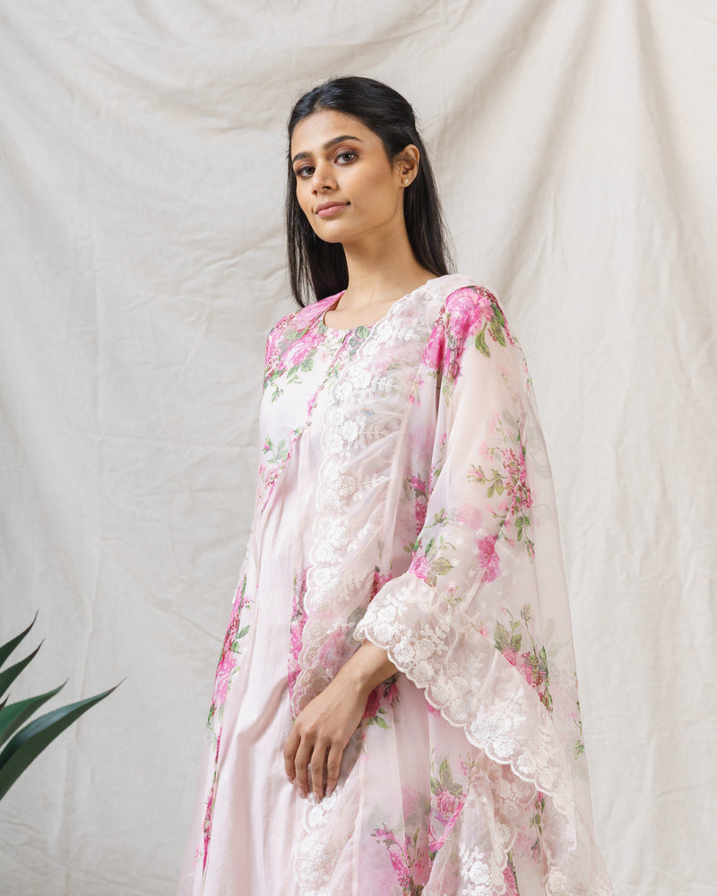 Salted Pink floral ensemble-set of 2 ( without dupatta ) - Naaz By Noor