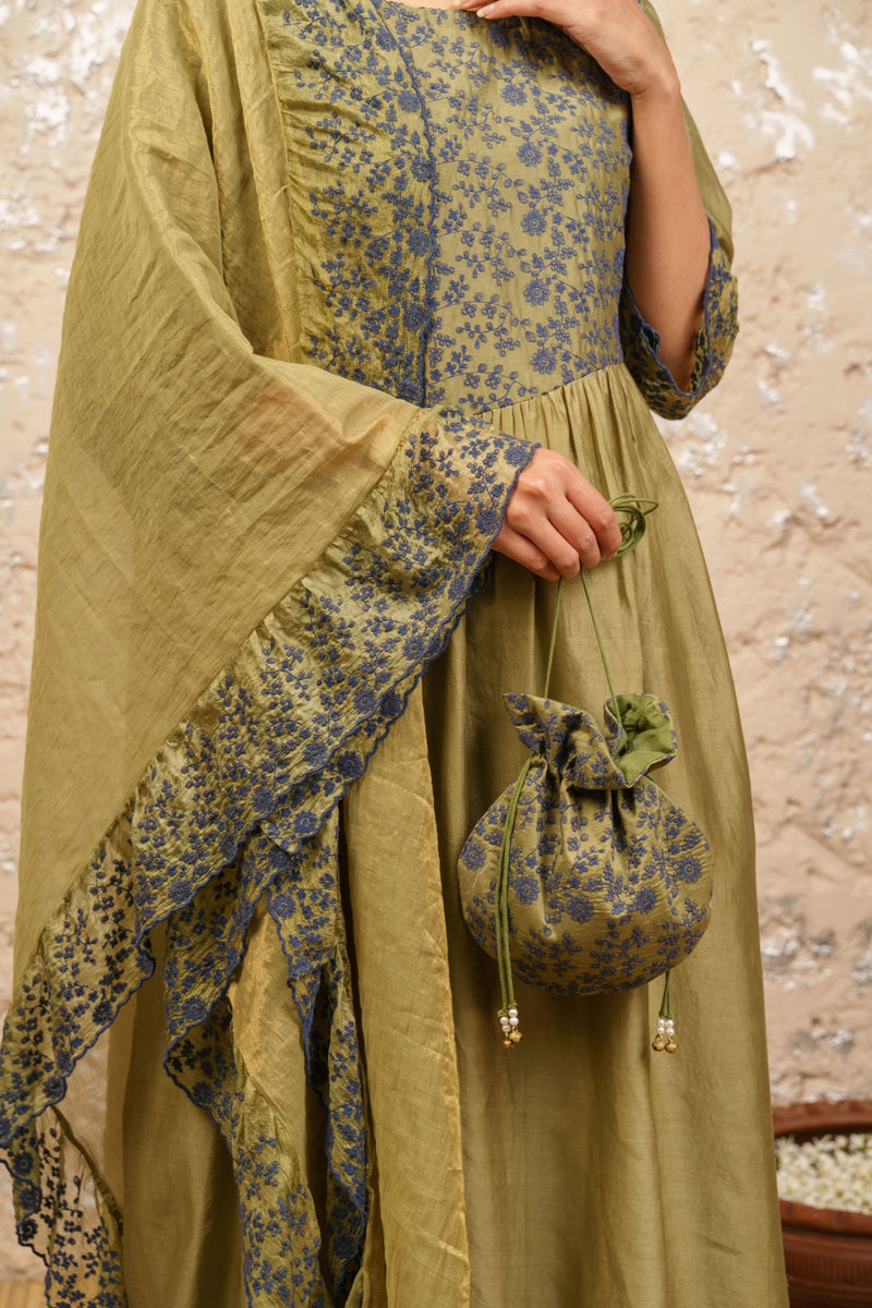 Seaweed Green Kurta With Pants And Dupatta - Naaz By Noor
