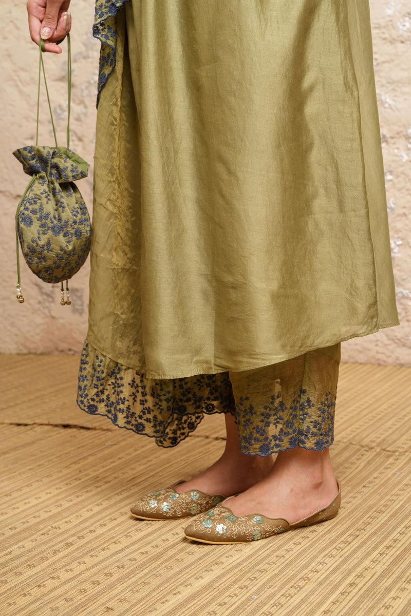 Seaweed Green Kurta With Pants And Dupatta - Naaz By Noor