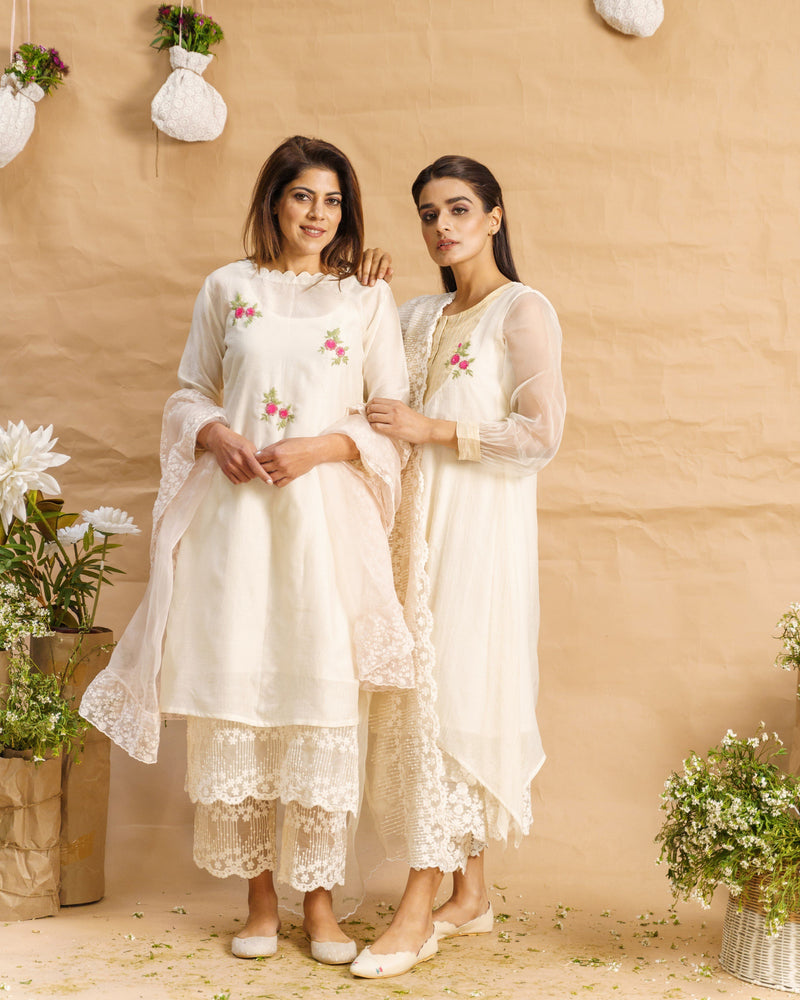 Snow drop white ensemble( with dupatta) - Naaz By Noor
