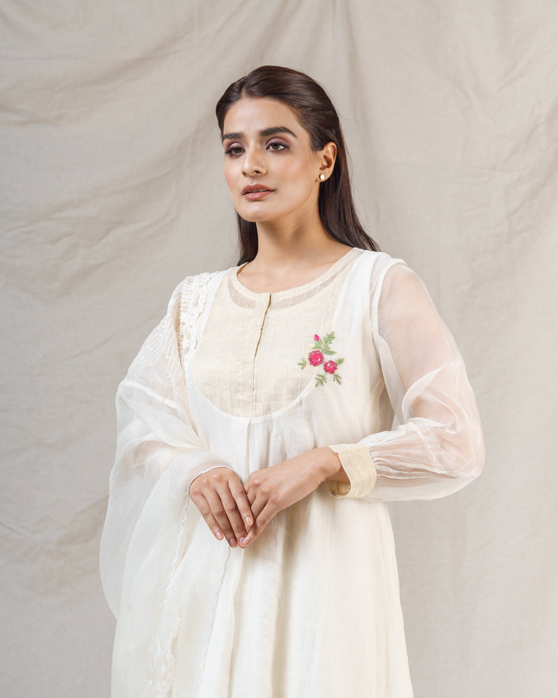 Snow drop white ensemble ( without dupatta) - Naaz By Noor