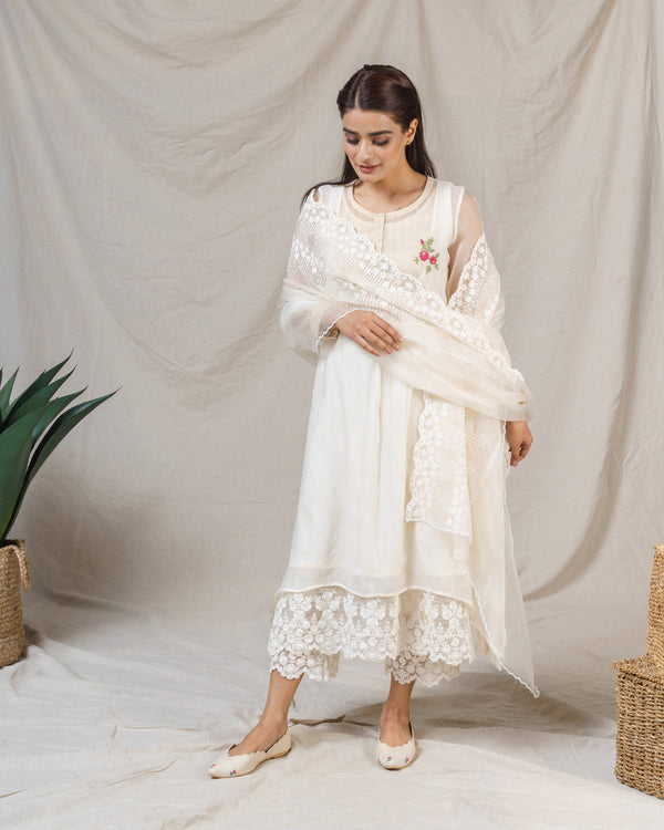 Snow drop white ensemble ( without dupatta) - Naaz By Noor