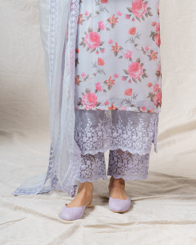 Snow Grey Printed ensemble-set of 2  ( without dupatta ) - Naaz By Noor
