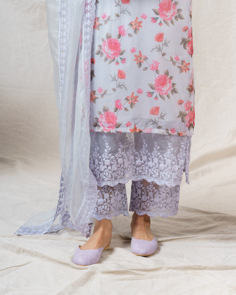Snow Grey Printed ensemble-set of 2  ( without dupatta ) - Naaz By Noor