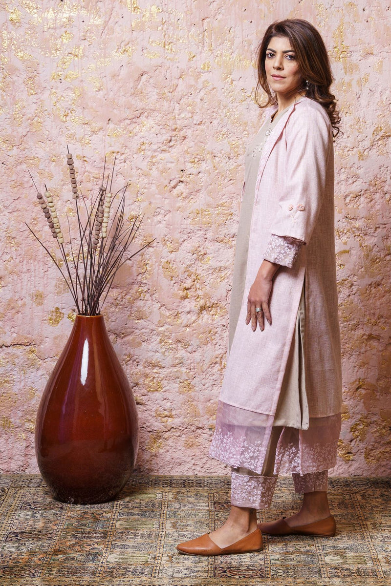 Soft Beige Tunic Set With Cape - Naaz By Noor