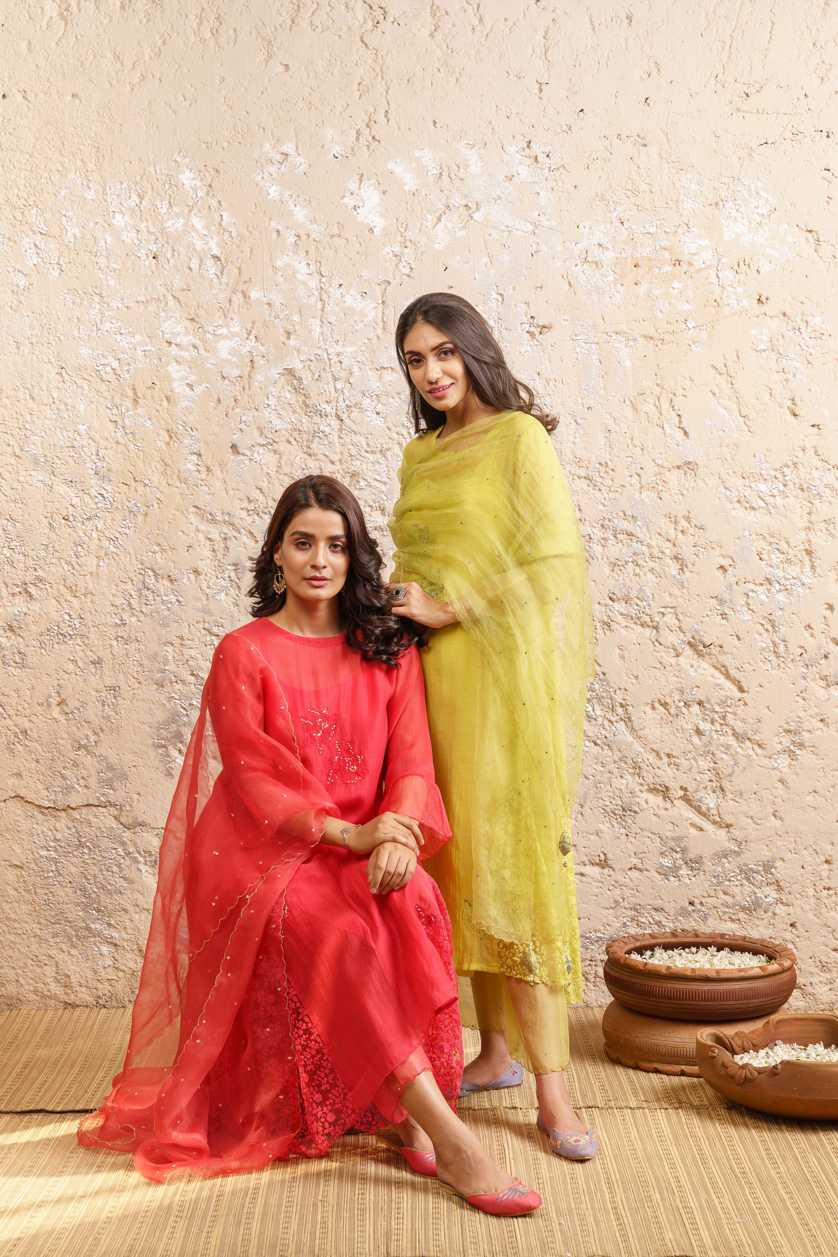 Spanish Red Kurta With Pants And Dupatta - Naaz By Noor
