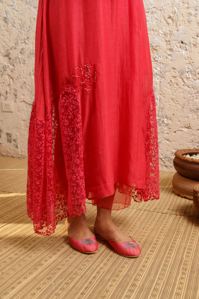 Spanish Red Kurta With Pants And Dupatta - Naaz By Noor