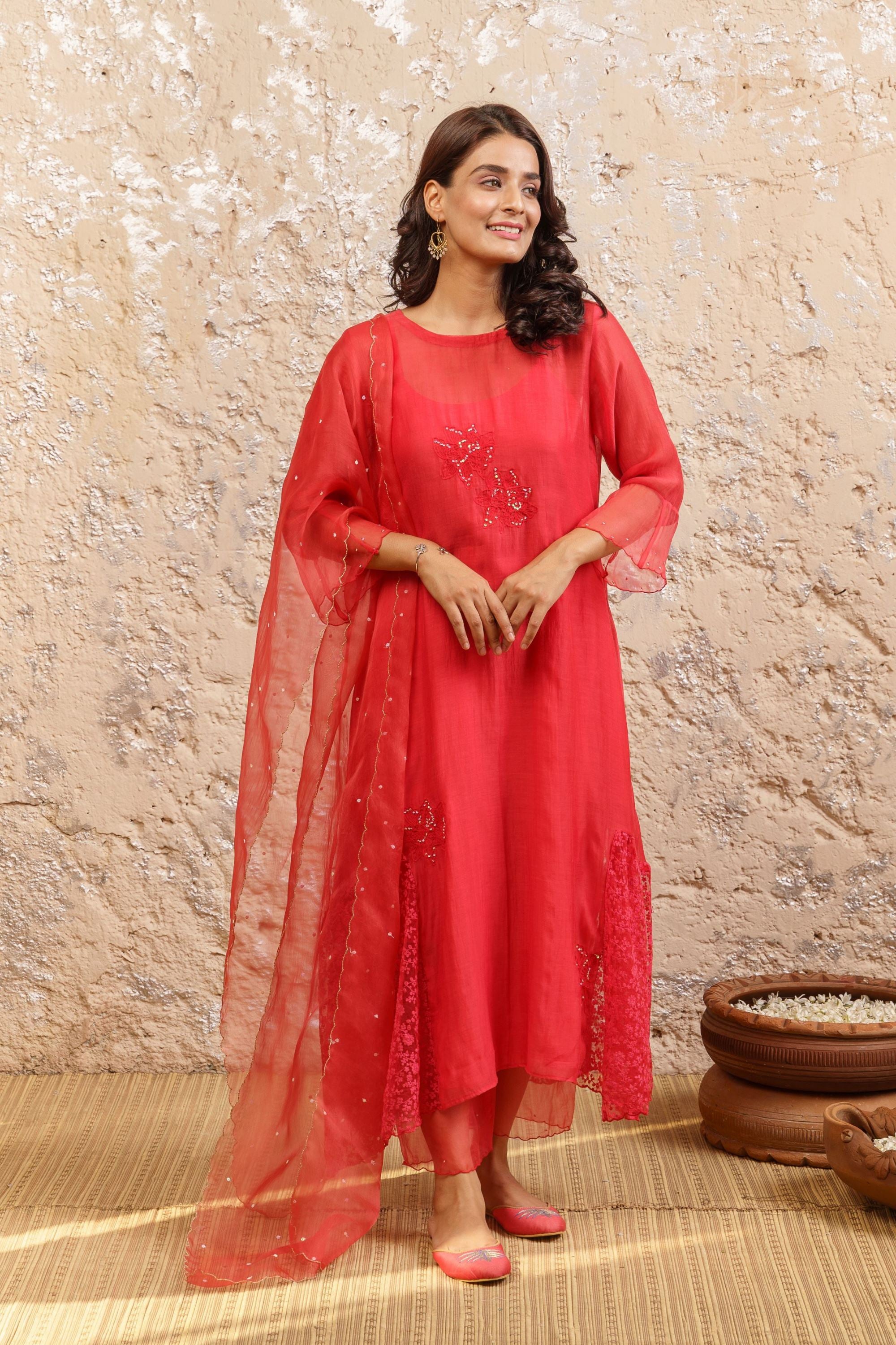 Spanish Red Kurta With Pants (Without Dupatta) - Naaz By Noor