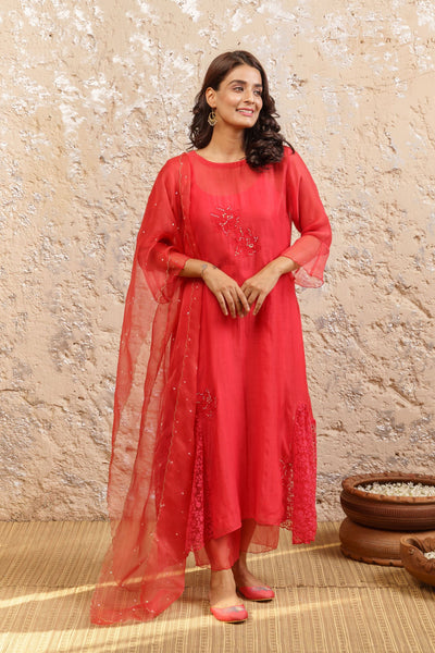 Spanish Red Kurta With Pants (Without Dupatta) - Naaz By Noor