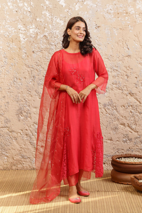 Spanish Red Kurta With Pants (Without Dupatta) - Naaz By Noor