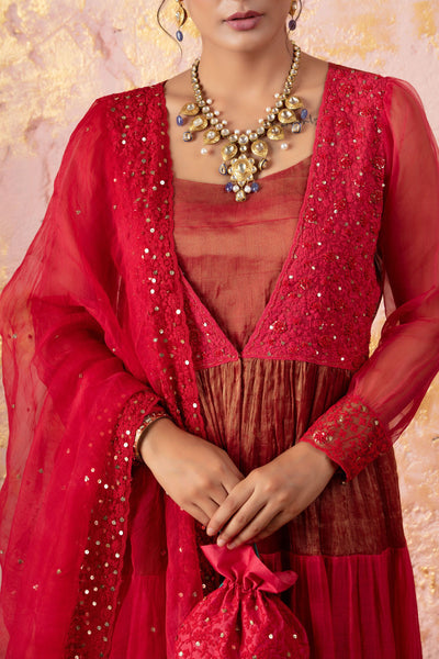 Spanish Red Tunic With Sharara And Dupatta - Naaz By Noor