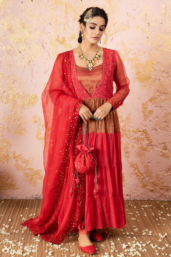 Spanish Red Tunic With Sharara And Dupatta - Naaz By Noor