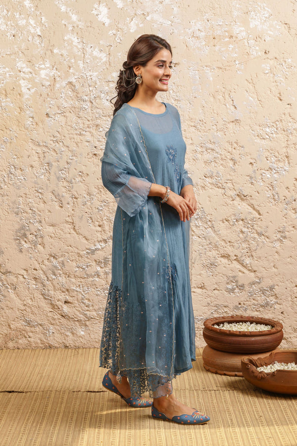 Teal Kurta With Pants (Without Dupatta) - Naaz By Noor