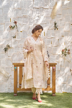 THE BEIGE LOVE LETTER-SET OF 3( kurta, pant & dupatta) Naaz By Noor 