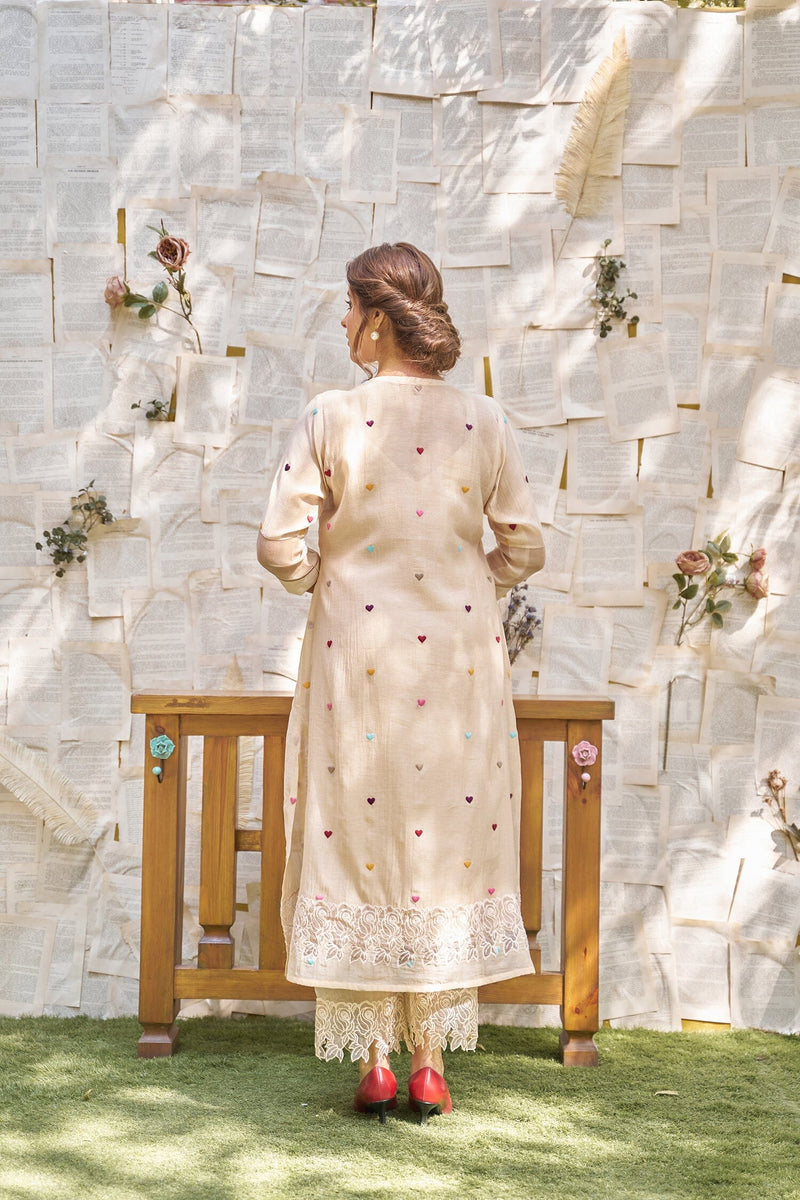 THE BEIGE LOVE LETTER-SET OF 3( kurta, pant & dupatta) Naaz By Noor 