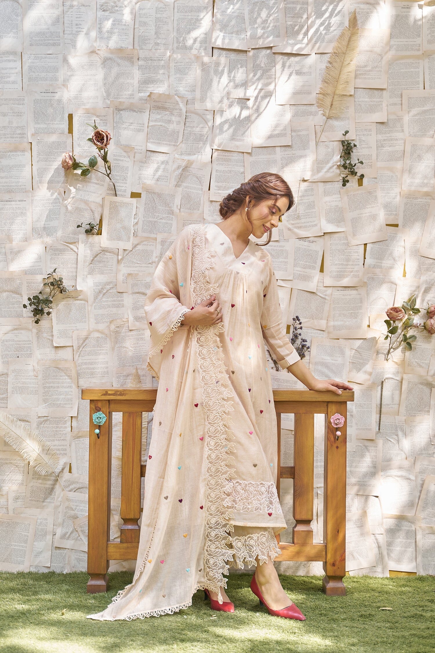 THE BEIGE LOVE LETTER-SET OF 3( kurta, pant & dupatta) Naaz By Noor 