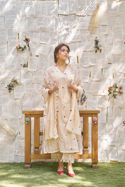 THE BEIGE LOVE LETTER-SET OF 3( kurta, pant & dupatta) Naaz By Noor 