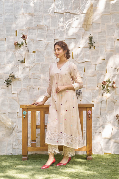 THE BEIGE LOVE LETTER-SET OF 3( kurta, pant & dupatta) Naaz By Noor 