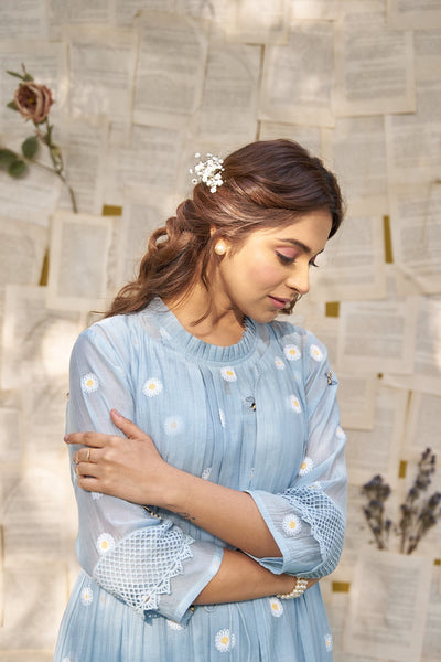 THE BLUE LOVE LETTER- SET OF 3 ( kurta, cape, pant) Naaz By Noor 