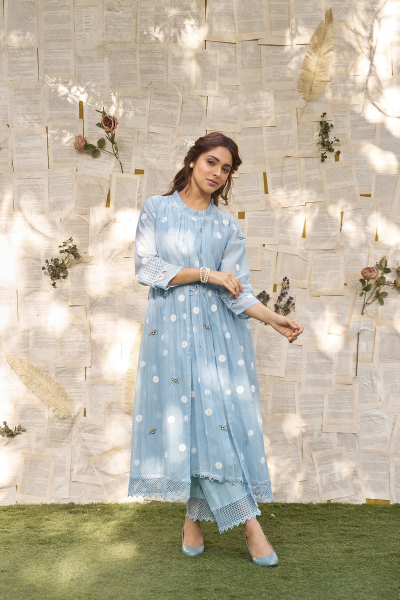THE BLUE LOVE LETTER- SET OF 3 ( kurta, cape, pant) Naaz By Noor 