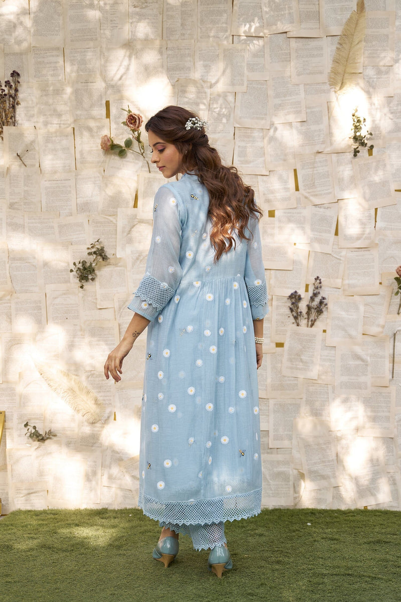 THE BLUE LOVE LETTER- SET OF 3 ( kurta, cape, pant) Naaz By Noor 