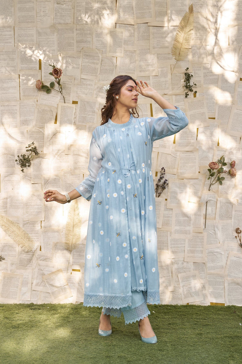THE BLUE LOVE LETTER- SET OF 3 ( kurta, cape, pant) Naaz By Noor 