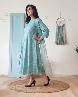 THE BLUE POPPY PRINTED DRESS - Naaz By Noor