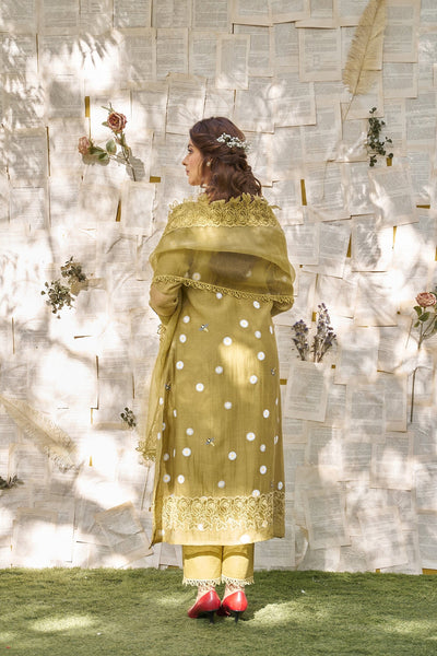 THE GREEN LOVE LETTER- SET OF 3( kurta,pant & dupatta) Naaz By Noor 