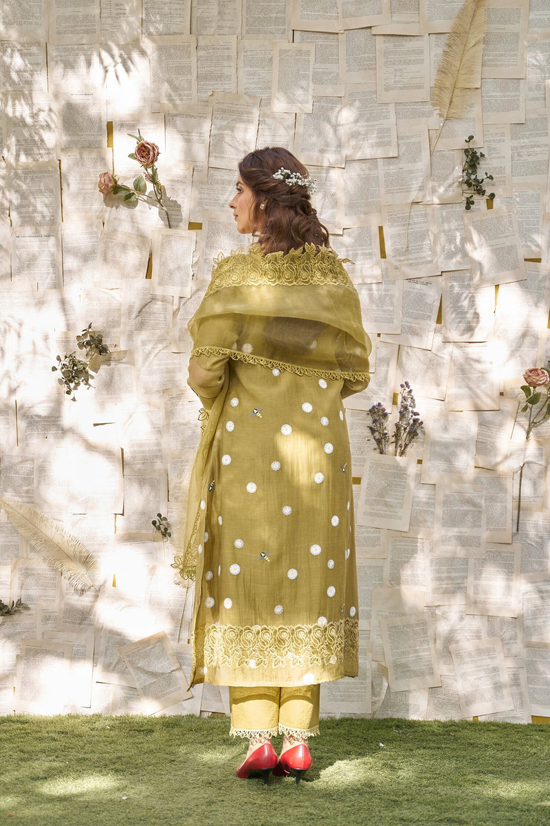 Ivory & Yellow Contrast Kurta Set - Sureena Chowdhri