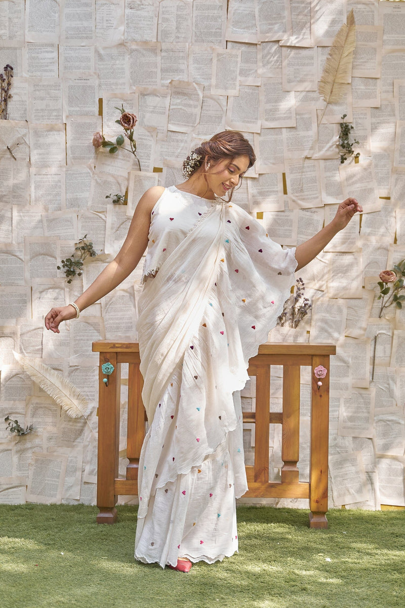 THE LOVE LETTER SAREE- SET OF 3( saree, petticoat & crop top style blo –  Naaz By Noor