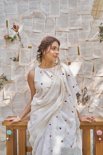 THE LOVE LETTER SAREE- SET OF 3( saree, petticoat & crop top style blouse) Naaz By Noor 