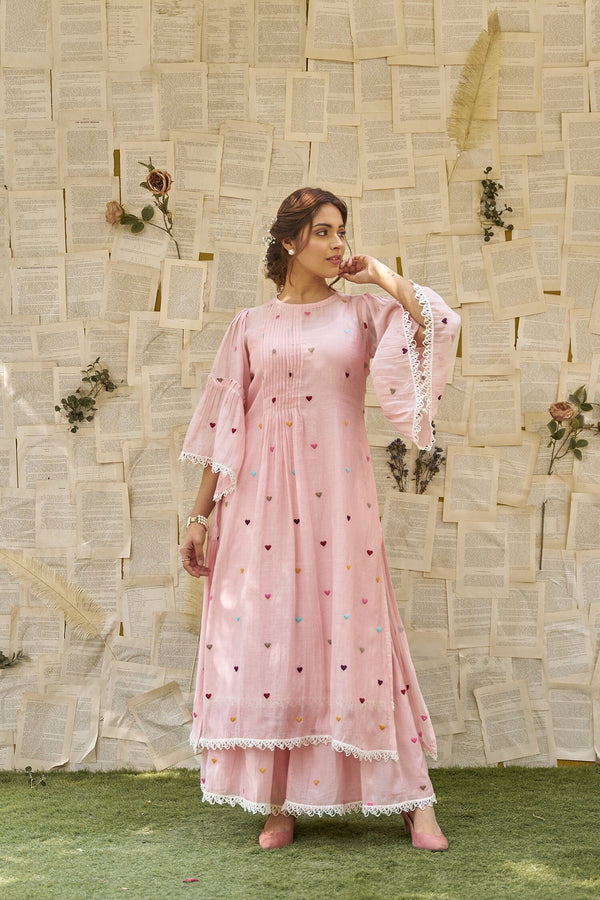 THE PINK LOVE LETTER- SET OF 3 ( kurta, pant & dupatta) Naaz By Noor 