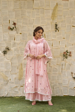 THE PINK LOVE LETTER- SET OF 3 ( kurta, pant & dupatta) Naaz By Noor 