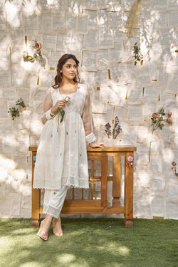 THE WHITE LOVE LETTER- SET OF 3 ( crop top, peplum & pants) Naaz By Noor 