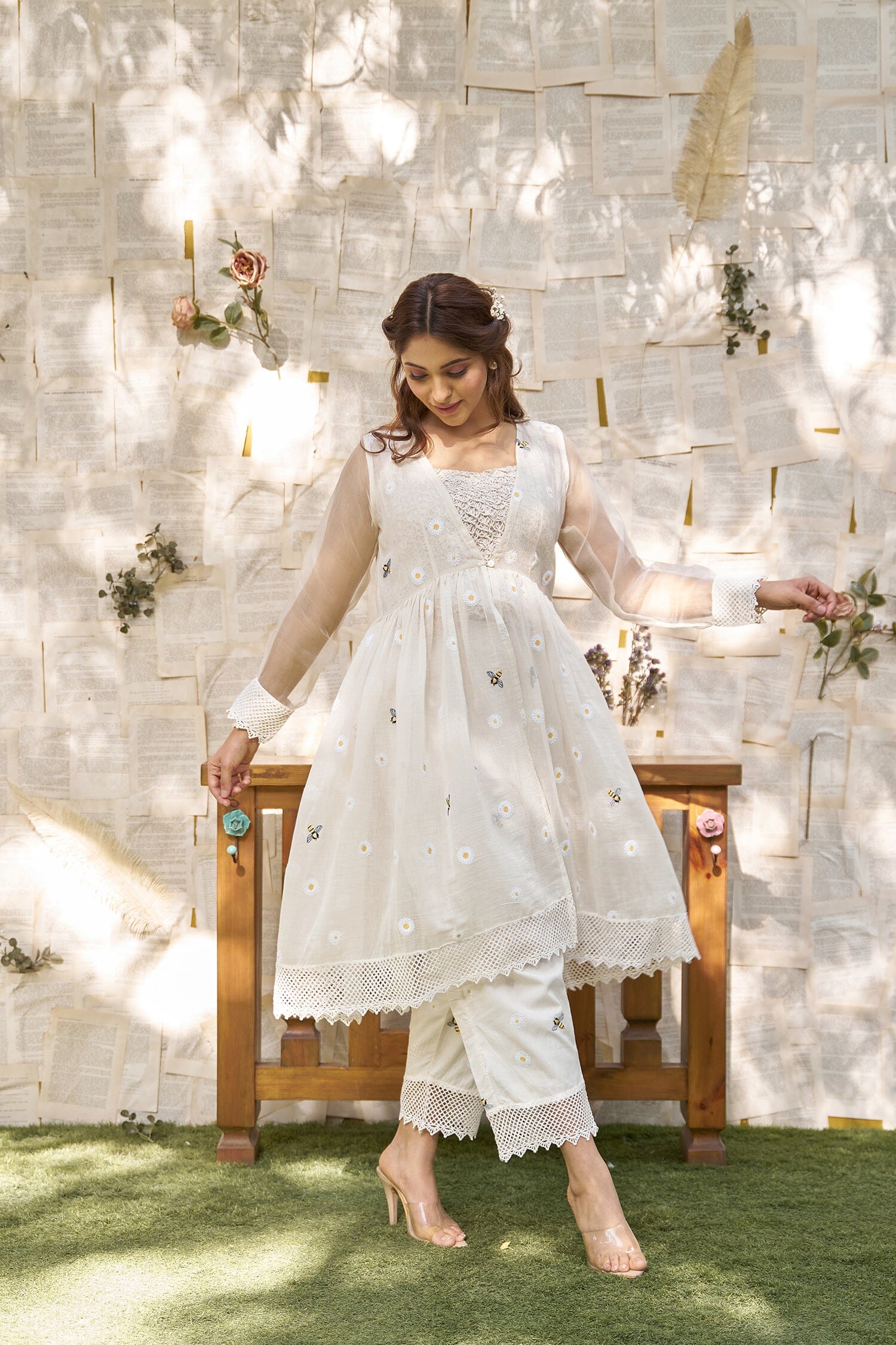 THE WHITE LOVE LETTER- SET OF 3 ( crop top, peplum & pants) Naaz By Noor 