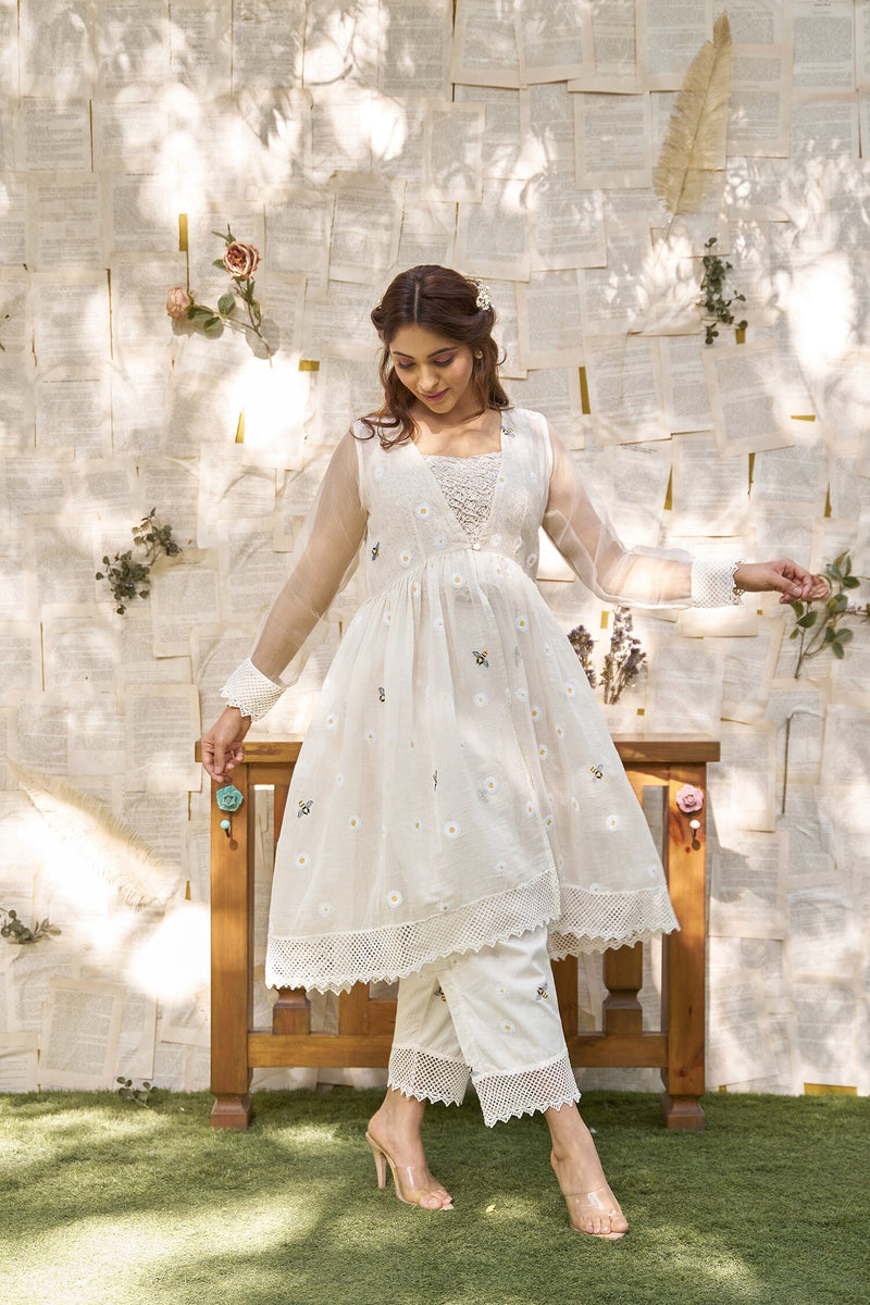 THE WHITE LOVE LETTER- SET OF 3 ( crop top, peplum & pants) Naaz By Noor 