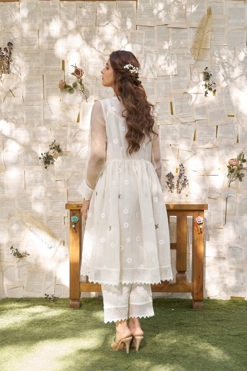 THE WHITE LOVE LETTER- SET OF 3 ( crop top, peplum & pants) Naaz By Noor 